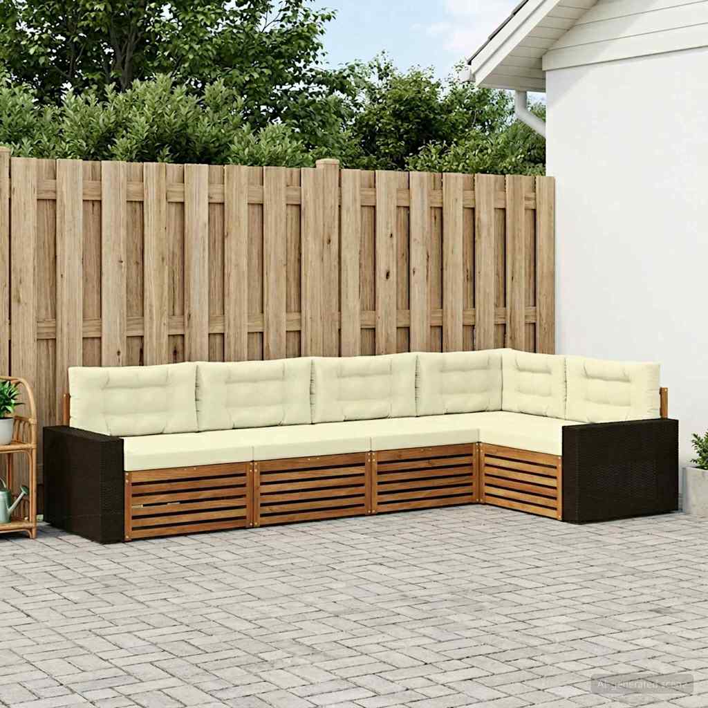 vidaXL Conjunto de sofás de exterior 5 uds. Natural y Crema Poliéster