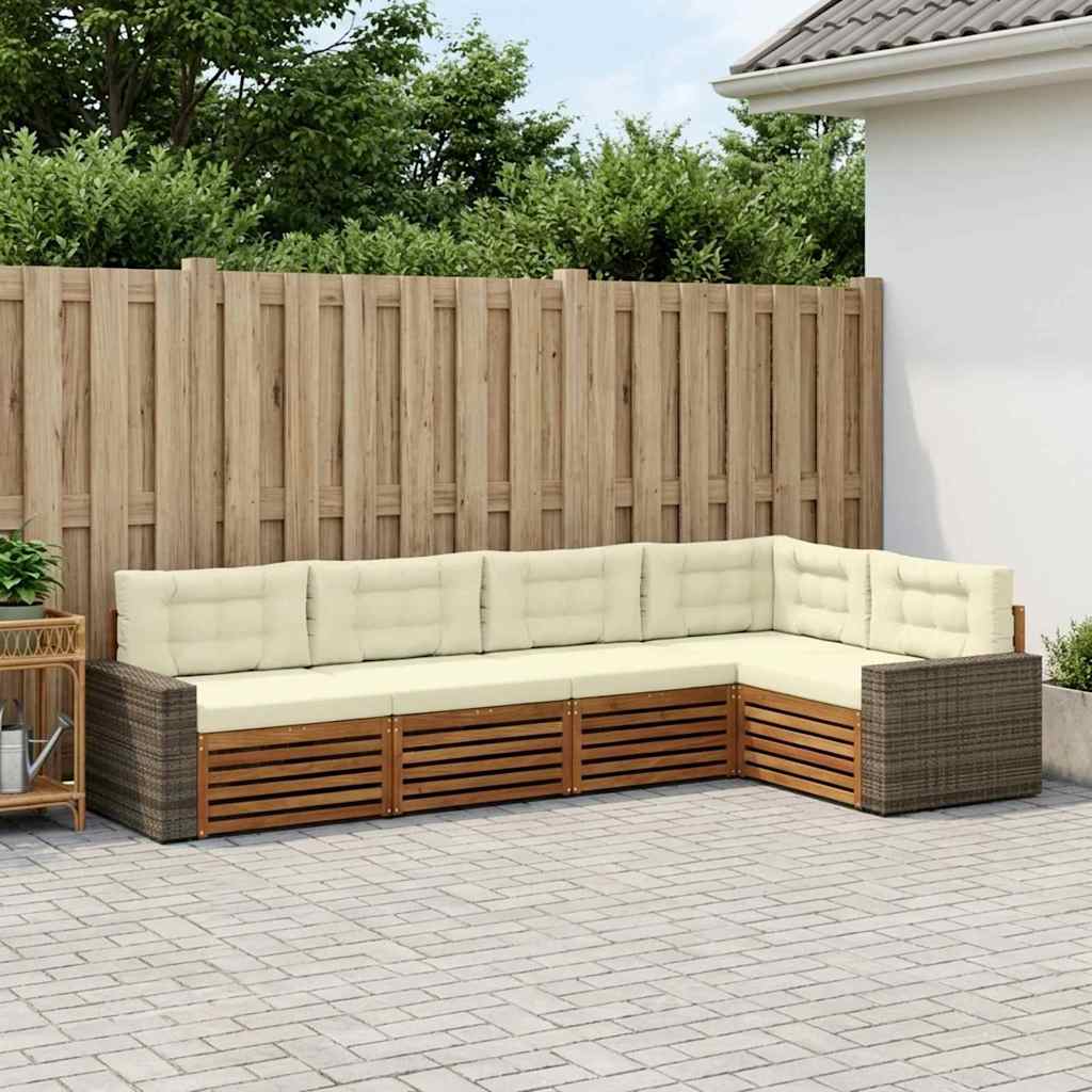 vidaXL Conjunto de sofás de exterior 5 uds. Natural y Crema Poliéster