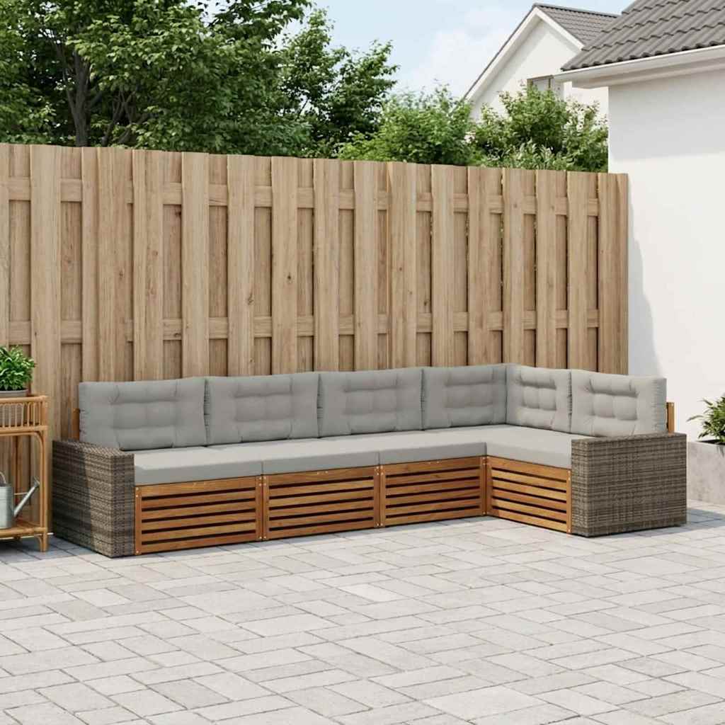 vidaXL Conjunto de sofás de exterior 5 uds. Natural y Gris Claro