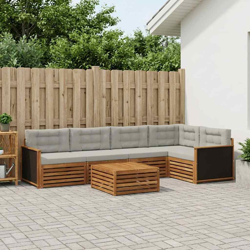 vidaXL Conjunto de sofás de exterior 6 uds. Natural y Gris Claro