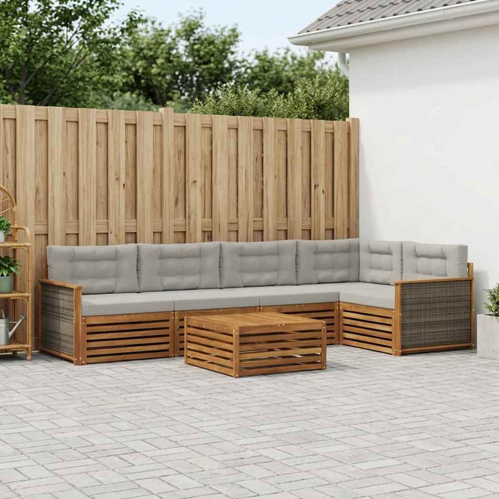 vidaXL Conjunto de sofás de exterior 6 uds. Natural y Gris Claro