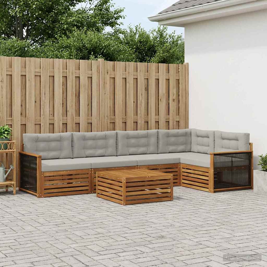 vidaXL Conjunto de sofás de exterior 6 uds. Natural y Gris Claro