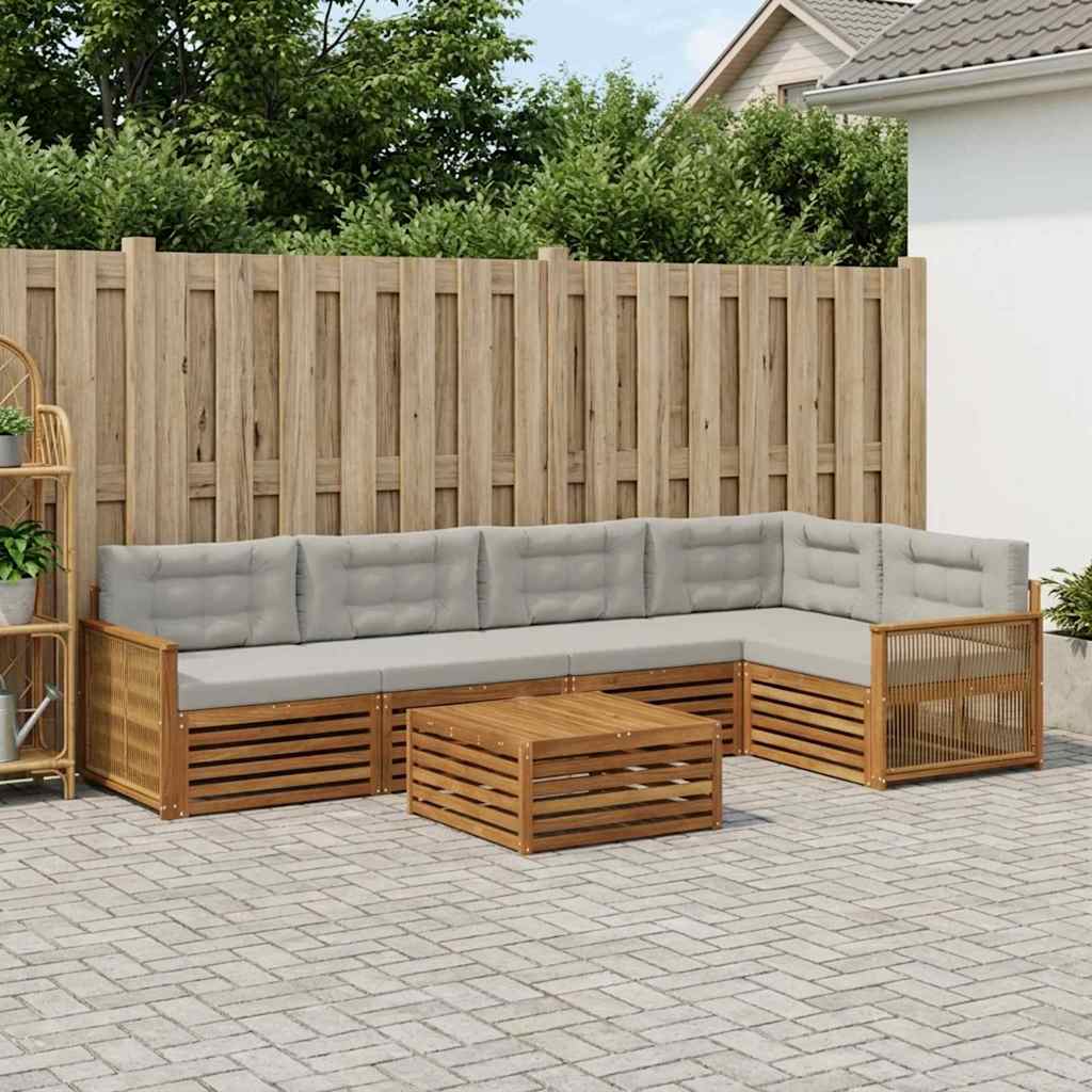 vidaXL Conjunto de sofás de exterior 6 uds. Natural y Gris Claro