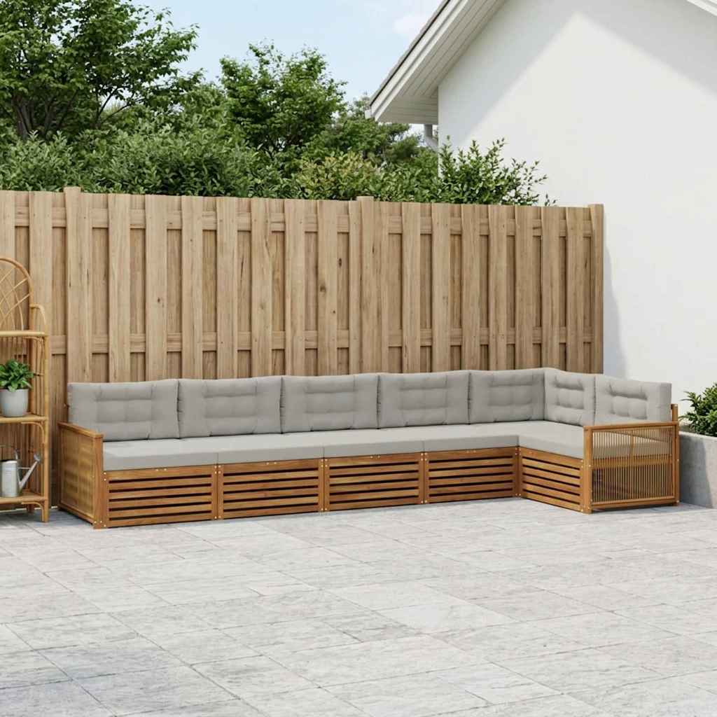 vidaXL Conjunto de sofás de exterior 6 uds. Natural y Gris Claro