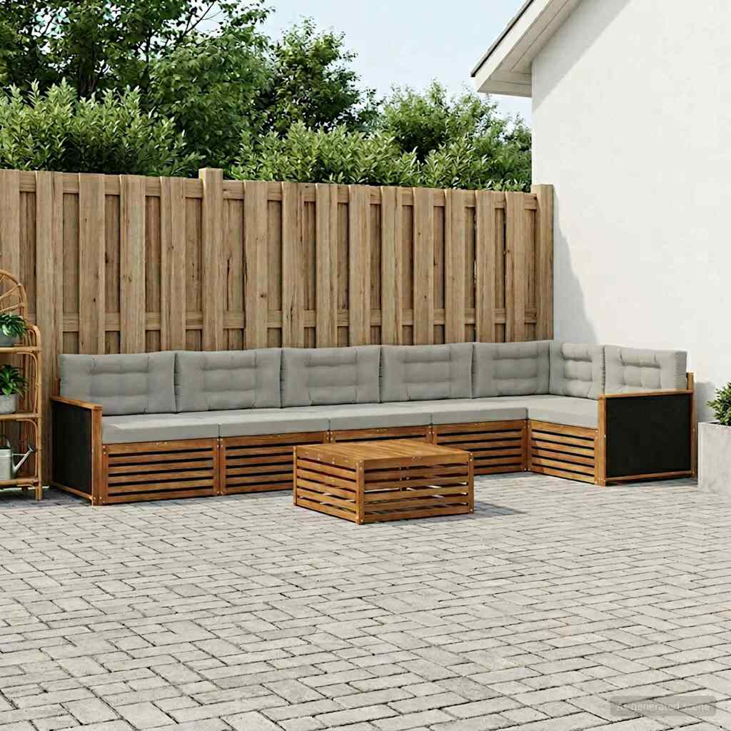 vidaXL Conjunto de sofás de exterior 7 uds. Natural y Gris Claro