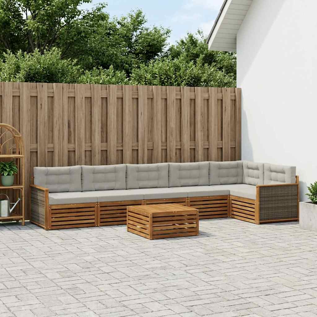 vidaXL Conjunto de sofás de exterior 7 uds. Natural y Gris Claro