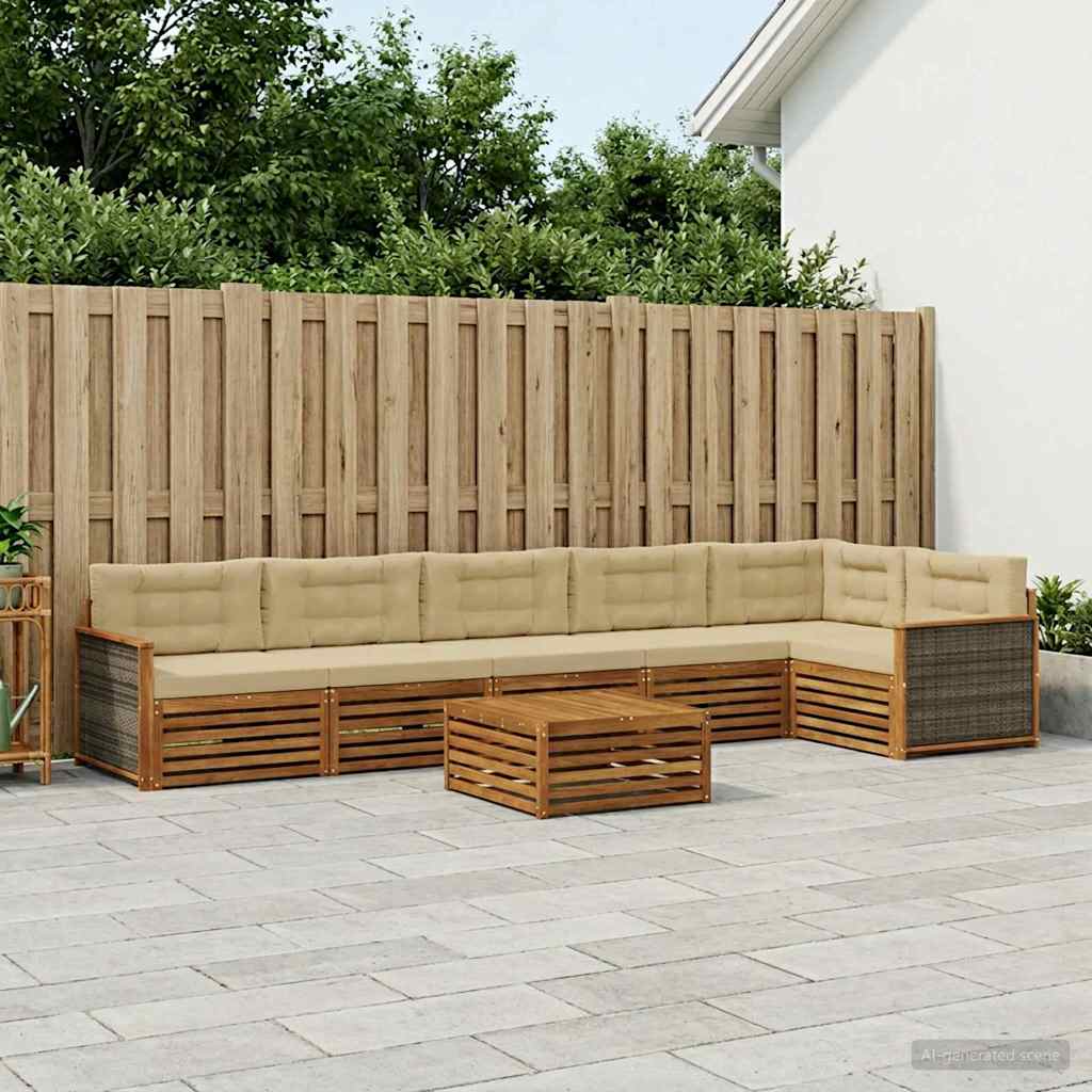 vidaXL Conjunto de sofás de exterior 7 uds. Natural y Beige