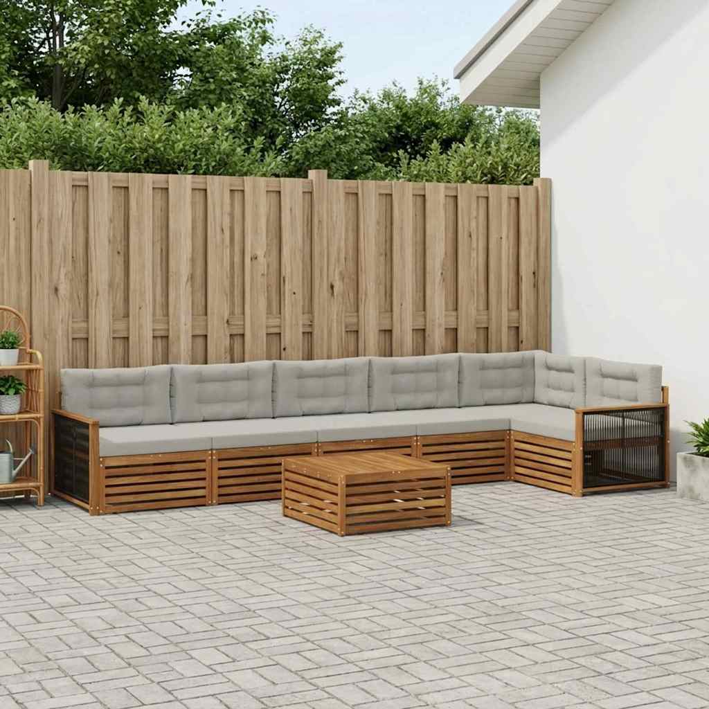 vidaXL Conjunto de sofás de exterior 7 uds. Natural y Gris Claro