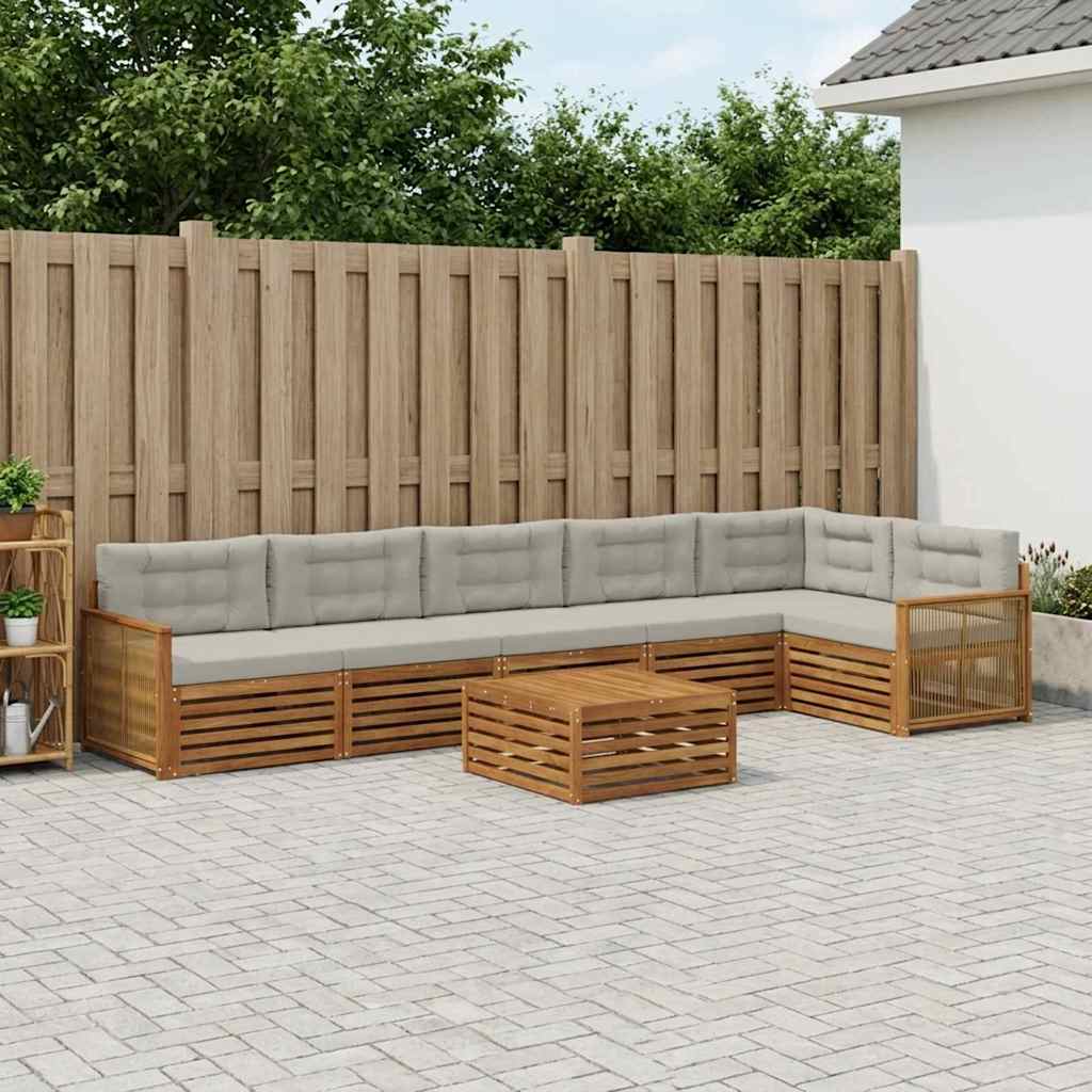 vidaXL Conjunto de sofás de exterior 7 uds. Natural y Gris Claro