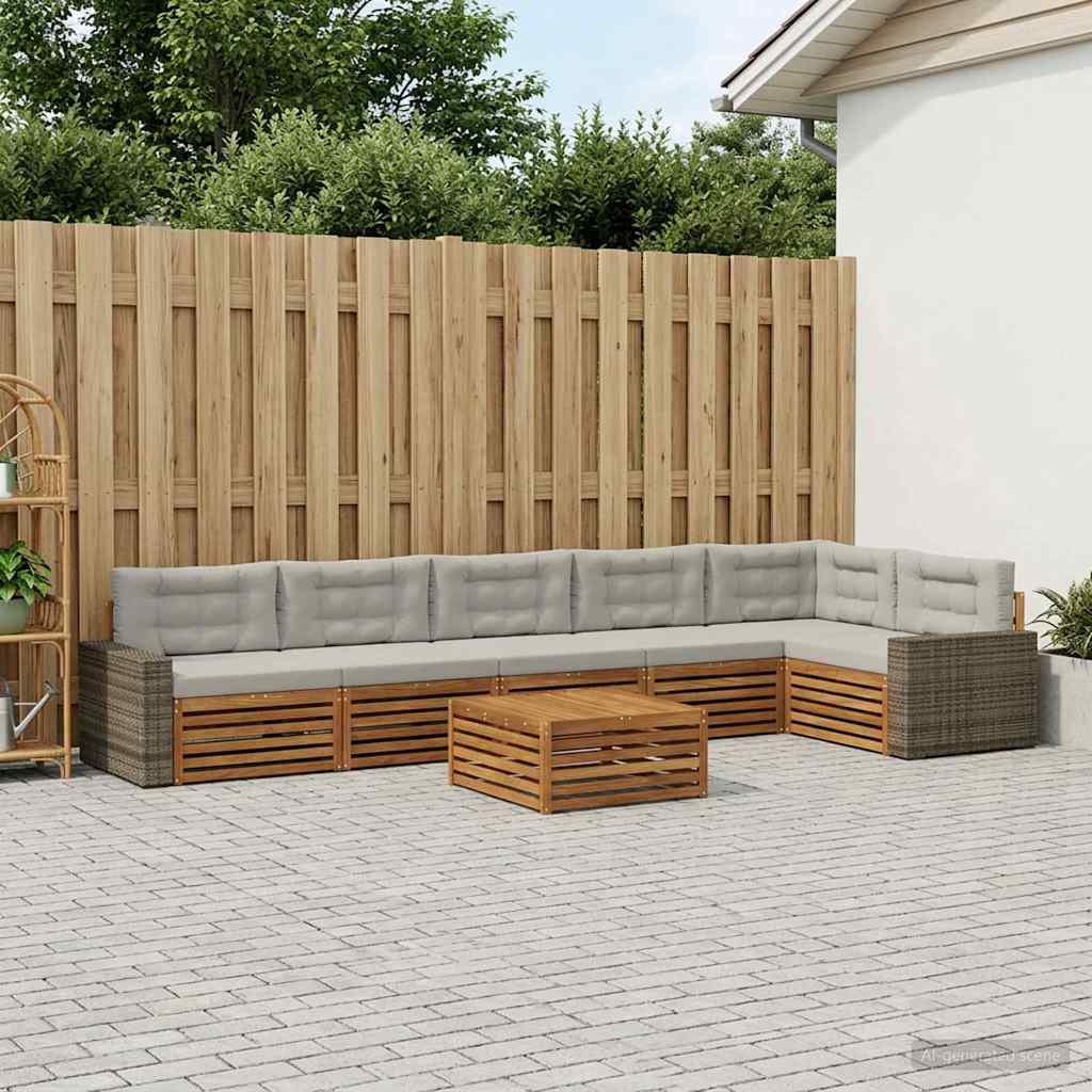 vidaXL Conjunto de sofás de exterior 7 uds. Natural y Gris Claro