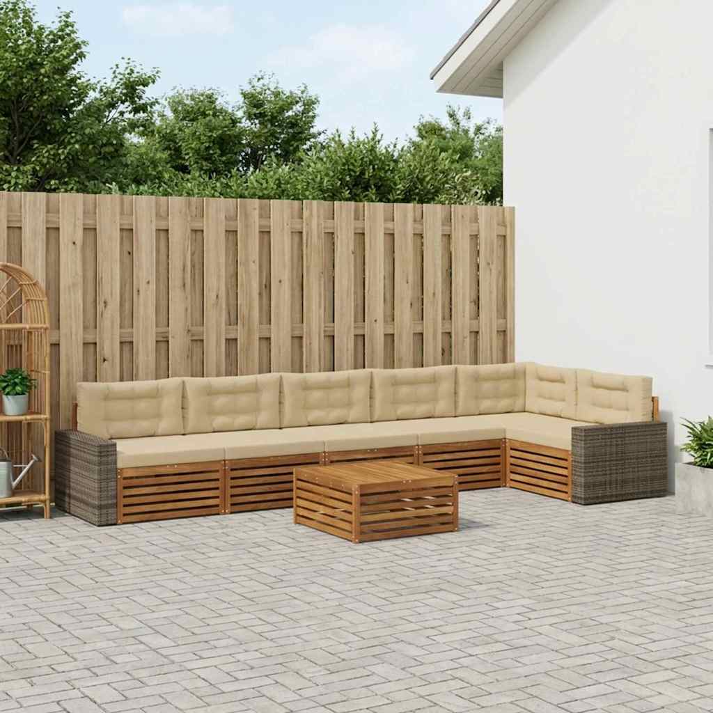 vidaXL Conjunto de sofás de exterior 7 uds. Natural y Beige Poliéster
