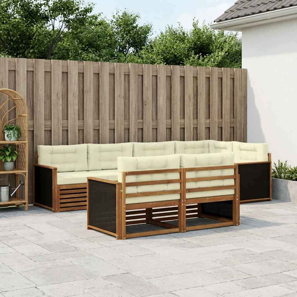 vidaXL Conjunto de sofás de exterior 7 uds. Natural y Crema