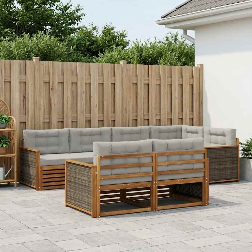 vidaXL Conjunto de sofás de exterior 7 uds. Natural y Gris Claro