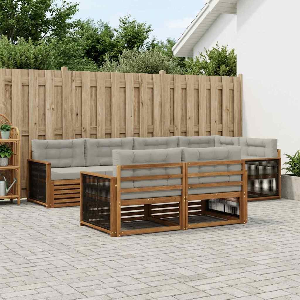 vidaXL Conjunto de sofás de exterior 7 uds. Natural y Gris Claro
