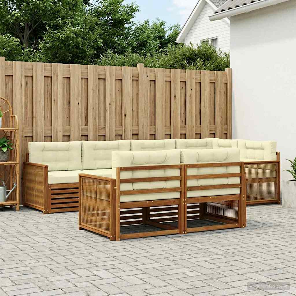 vidaXL Conjunto de sofás de exterior 7 uds. Natural y Crema