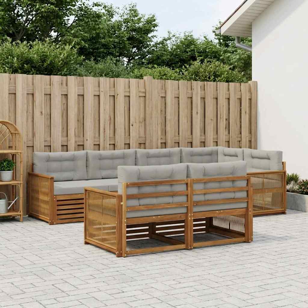 vidaXL Conjunto de sofás de exterior 7 uds. Natural y Gris Claro