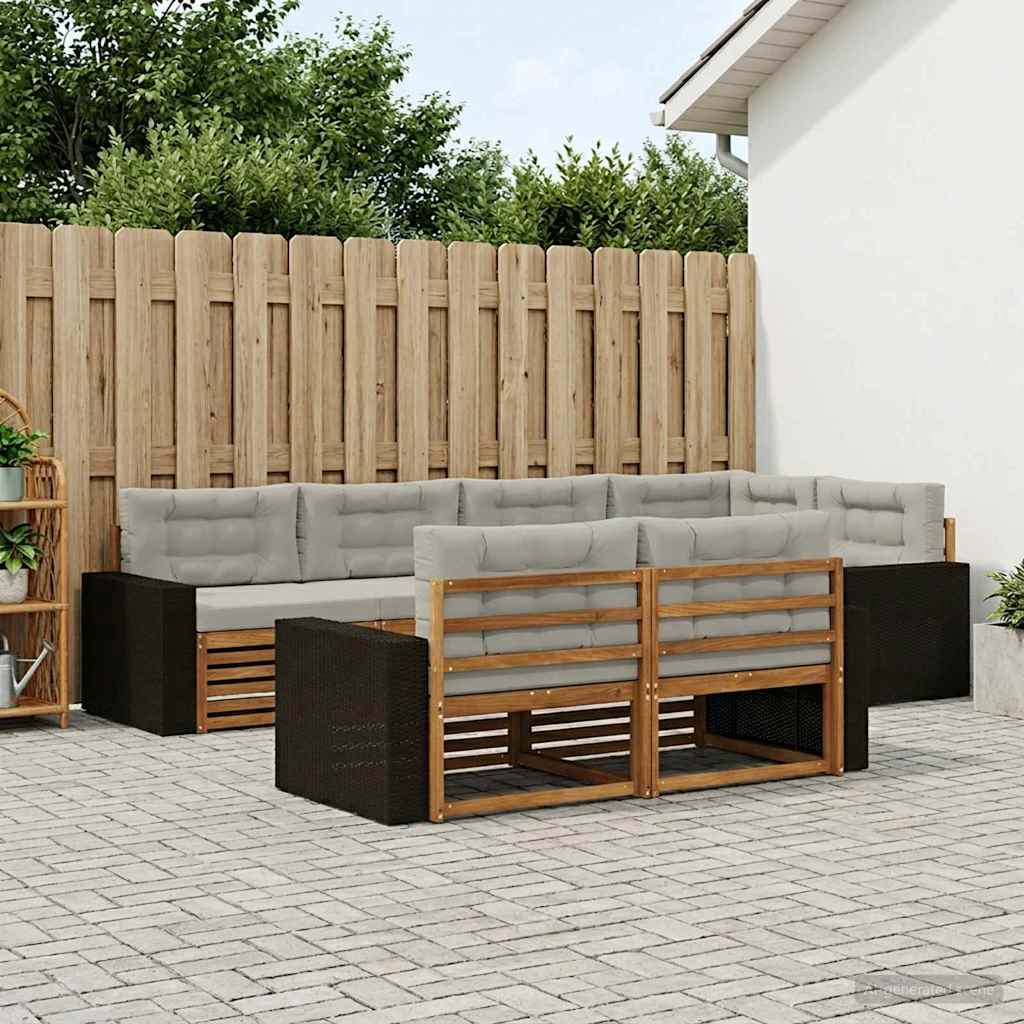 vidaXL Conjunto de sofás de exterior 7 uds. Natural y Gris Claro
