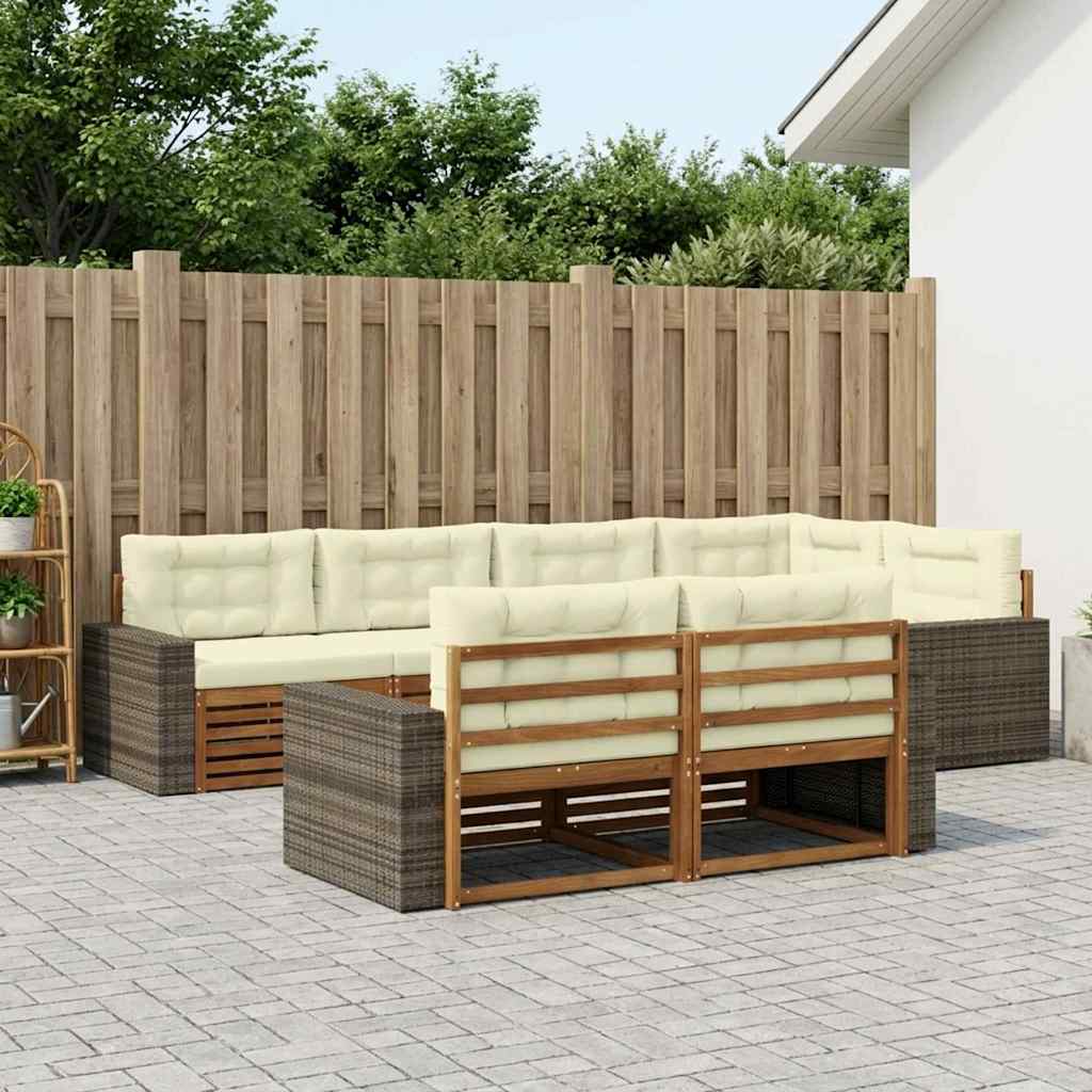 vidaXL Conjunto de sofás de exterior 7 uds. Natural y Crema