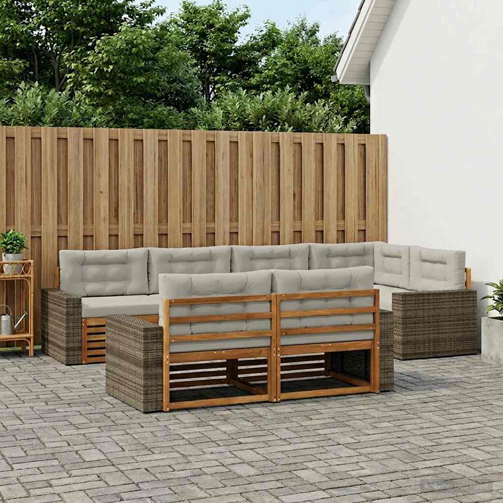 vidaXL Conjunto de sofás de exterior 7 uds. Natural y Gris Claro