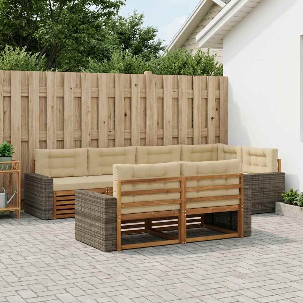 vidaXL Conjunto de sofás de exterior 7 uds. Natural y Beige
