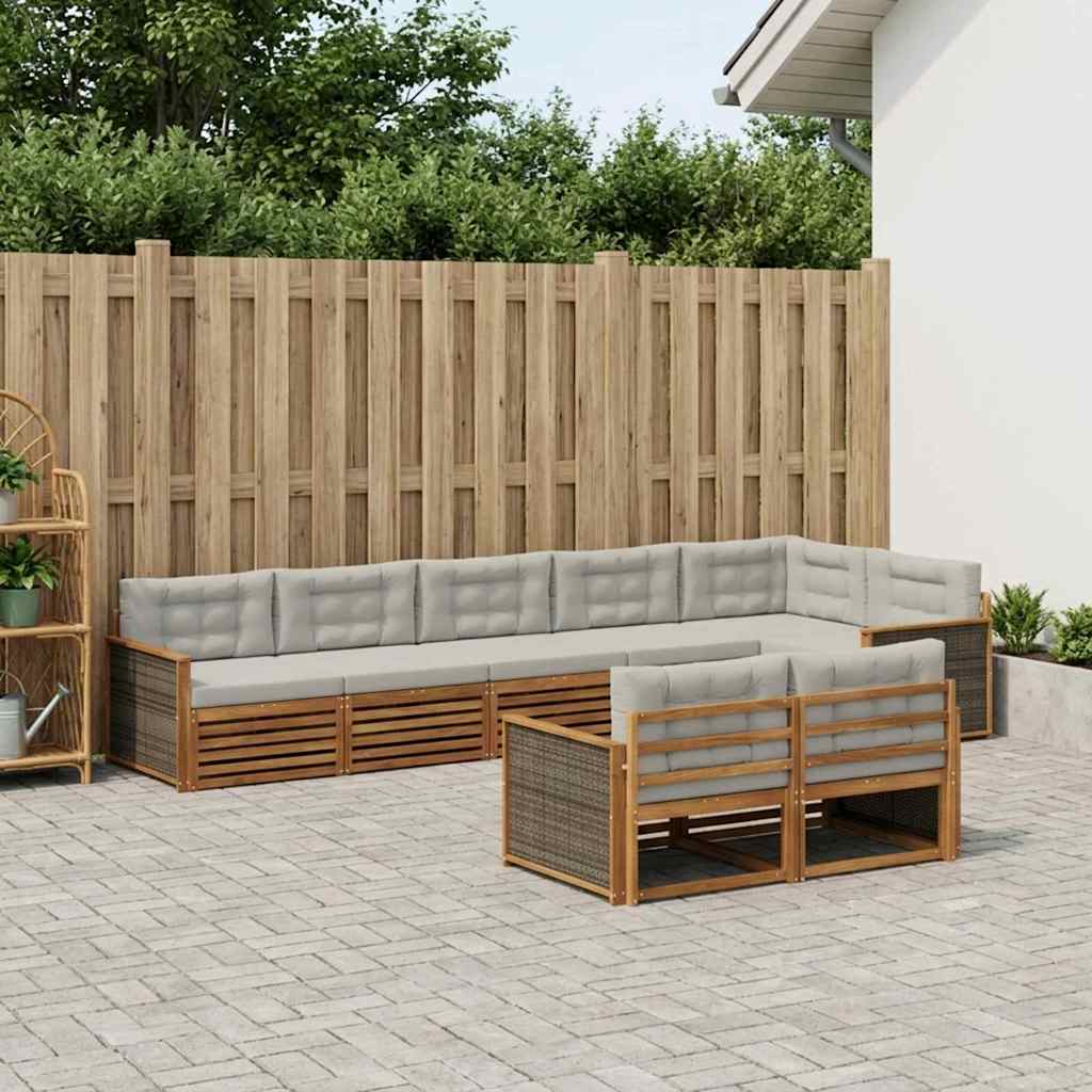 vidaXL Conjunto de sofás de exterior 8 uds. Natural y Gris Claro