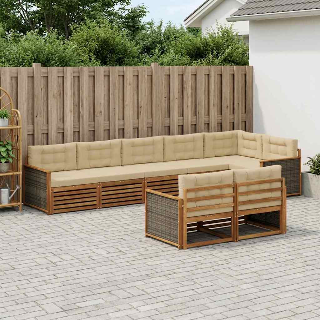 vidaXL Conjunto de sofás de exterior 8 uds. Natural y Beige