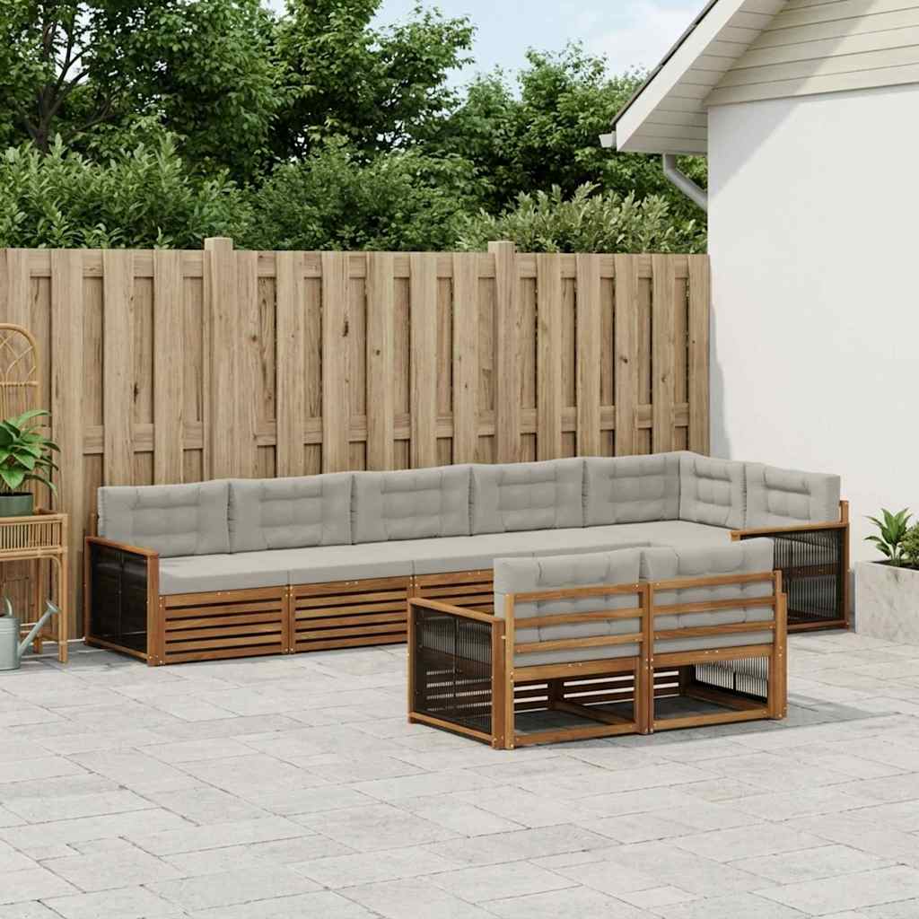 vidaXL Conjunto de sofás de exterior 8 uds. Natural y Gris Claro