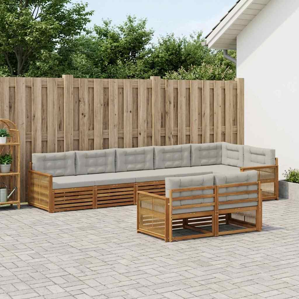 vidaXL Conjunto de sofás de exterior 8 uds. Natural y Gris Claro
