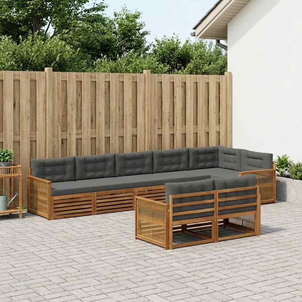 vidaXL Conjunto de sofás de exterior 8 uds. Natural y Antracita