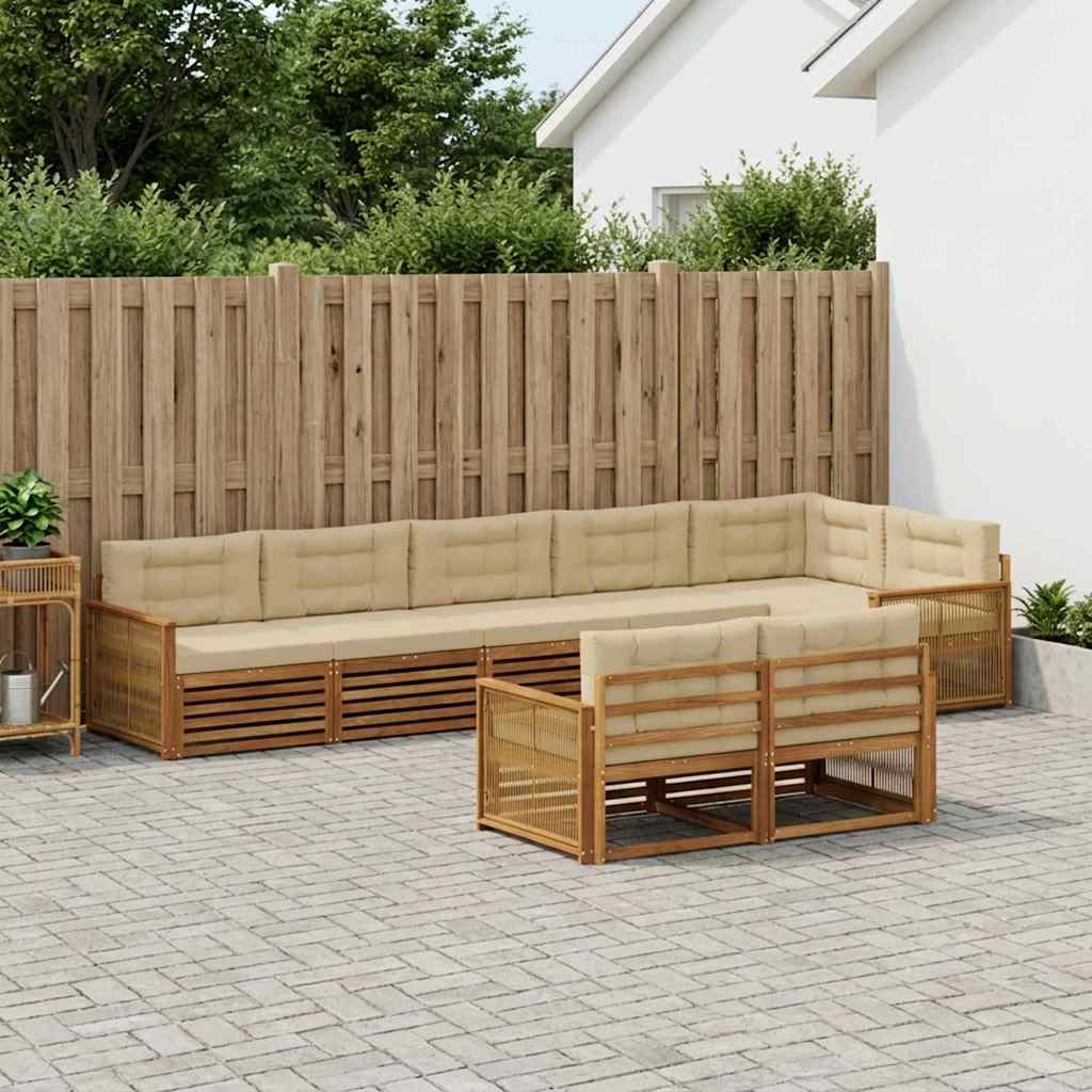 vidaXL Conjunto de sofás de exterior 8 uds. Natural y Beige
