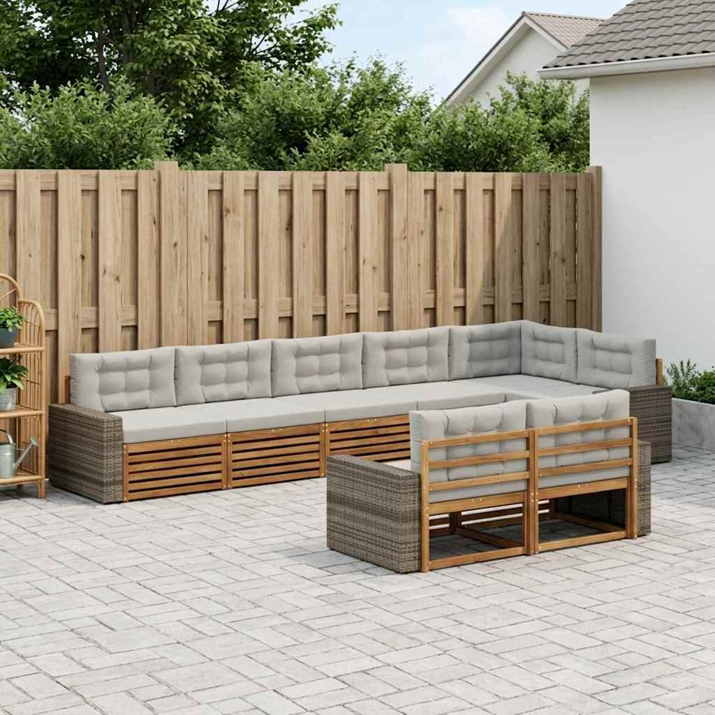 vidaXL Conjunto de sofás de exterior 8 uds. Natural y Gris Claro