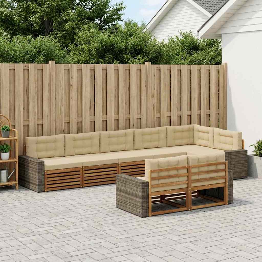 vidaXL Conjunto de sofás de exterior 8 uds. Natural y Beige