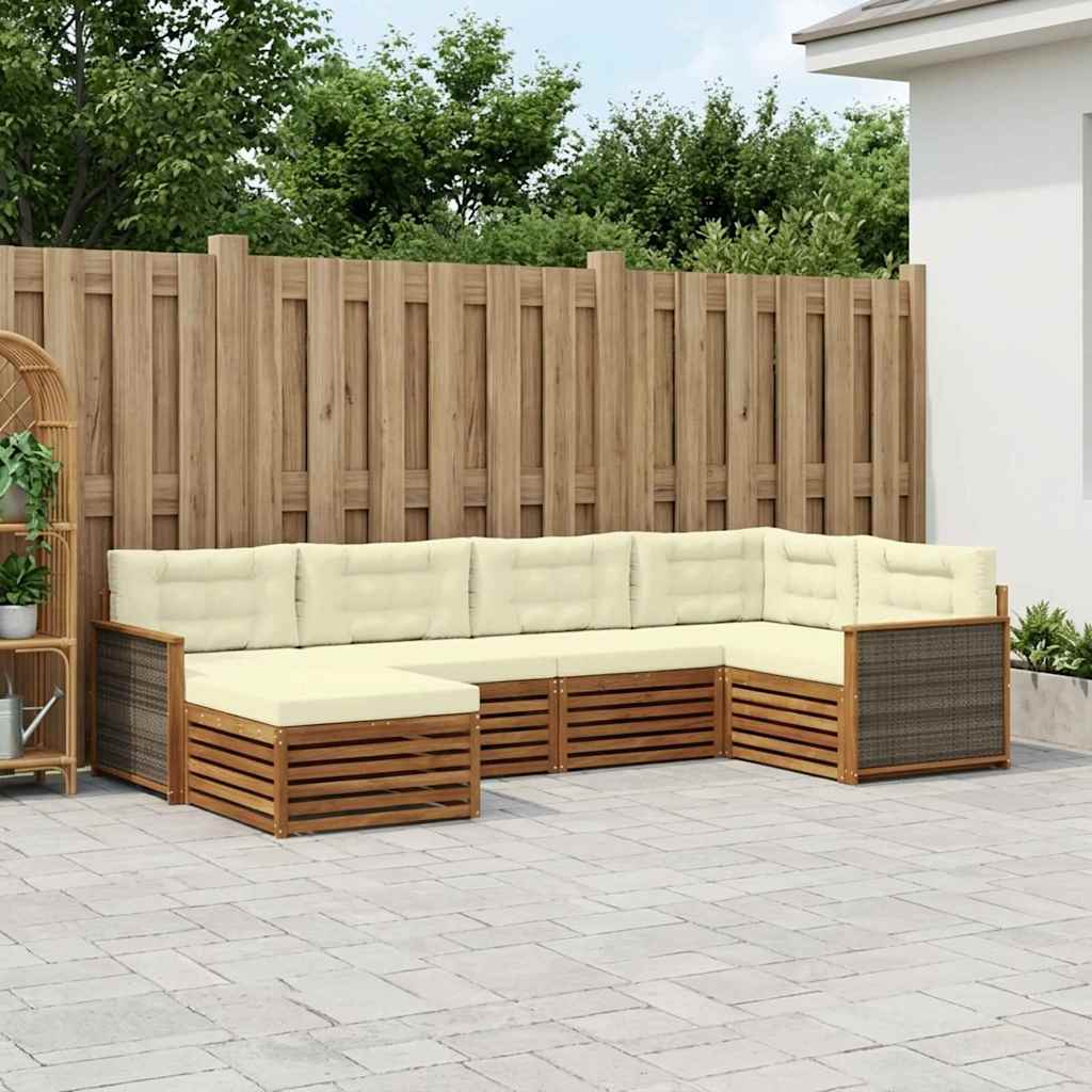 vidaXL Conjunto de sofás de exterior 6 uds. Natural y Crema
