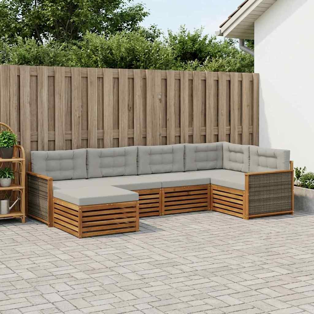 vidaXL Conjunto de sofás de exterior 6 uds. Natural y Gris Claro
