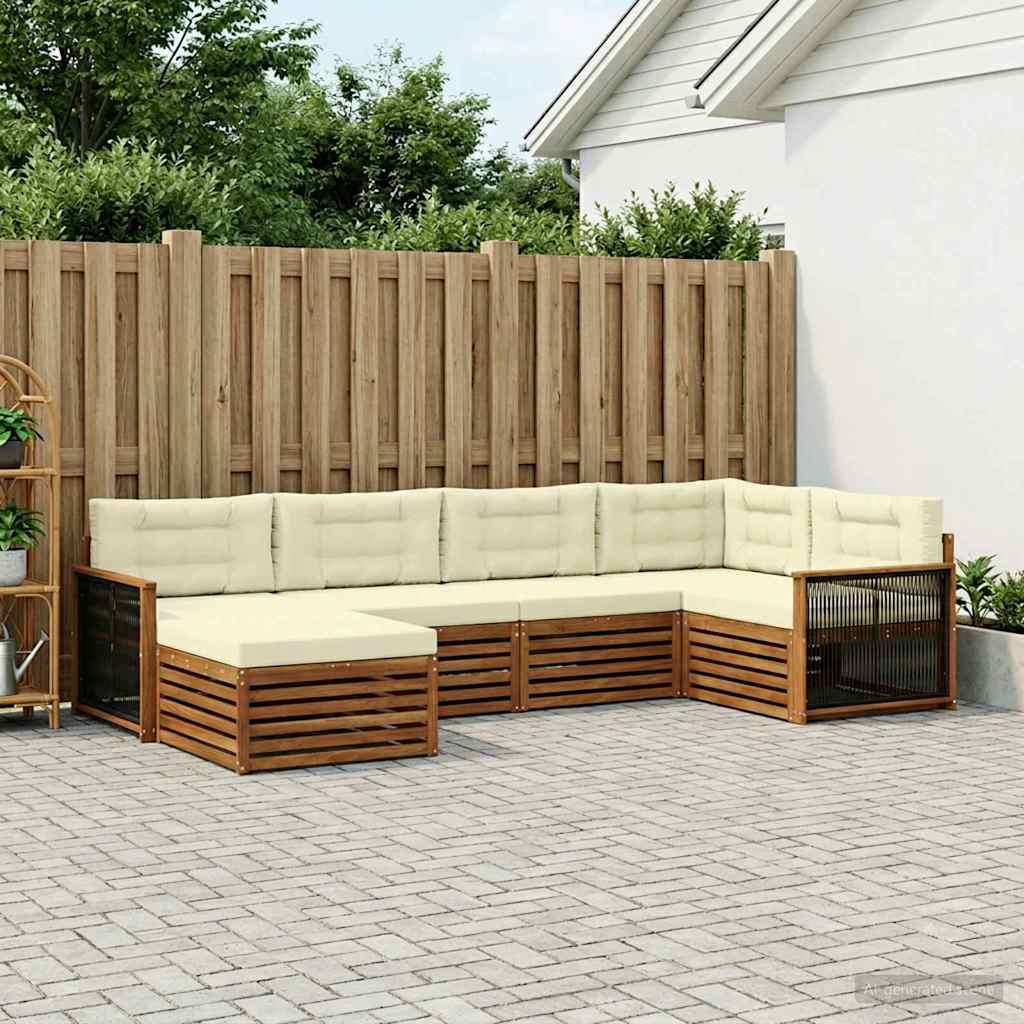 vidaXL Conjunto de sofás de exterior 6 uds. Natural y Crema