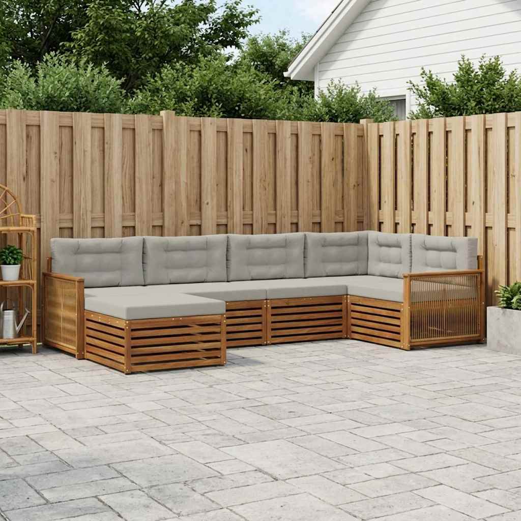 vidaXL Conjunto de sofás de exterior 6 uds. Natural y Gris Claro