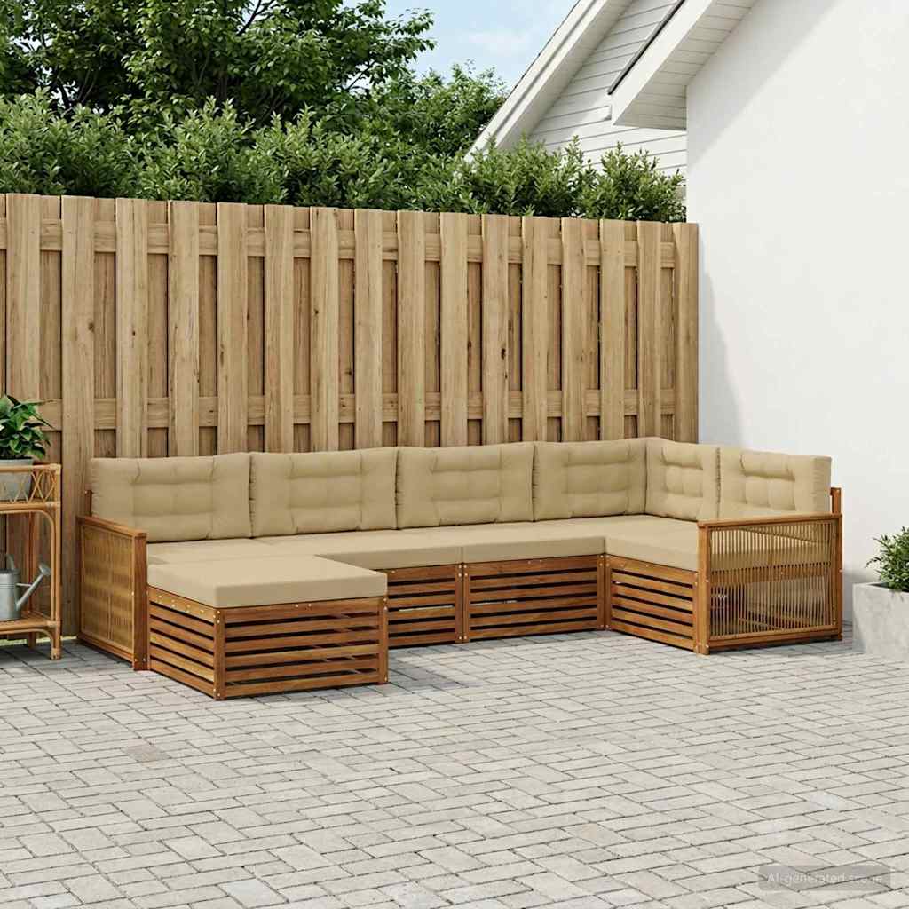 vidaXL Conjunto de sofás de exterior 6 uds. Natural y Beige