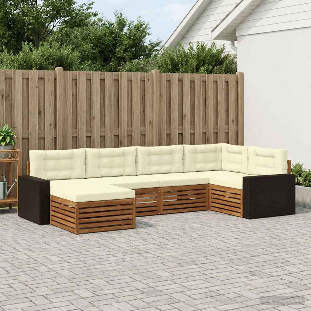 vidaXL Conjunto de sofás de exterior 6 uds. Natural y Crema