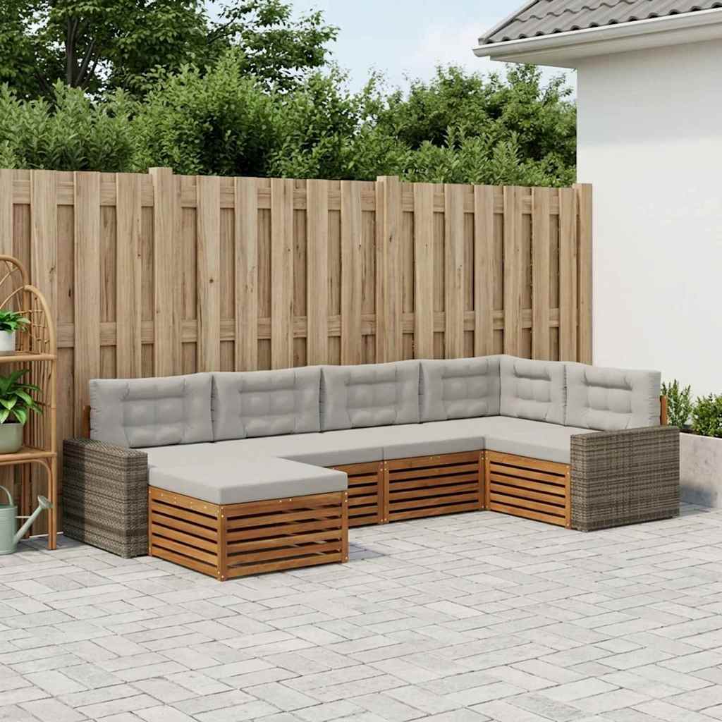 vidaXL Conjunto de sofás de exterior 6 uds. Natural y Gris Claro