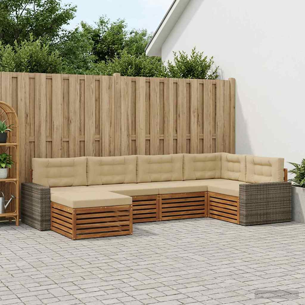 vidaXL Conjunto de sofás de exterior 6 uds. Natural y Beige