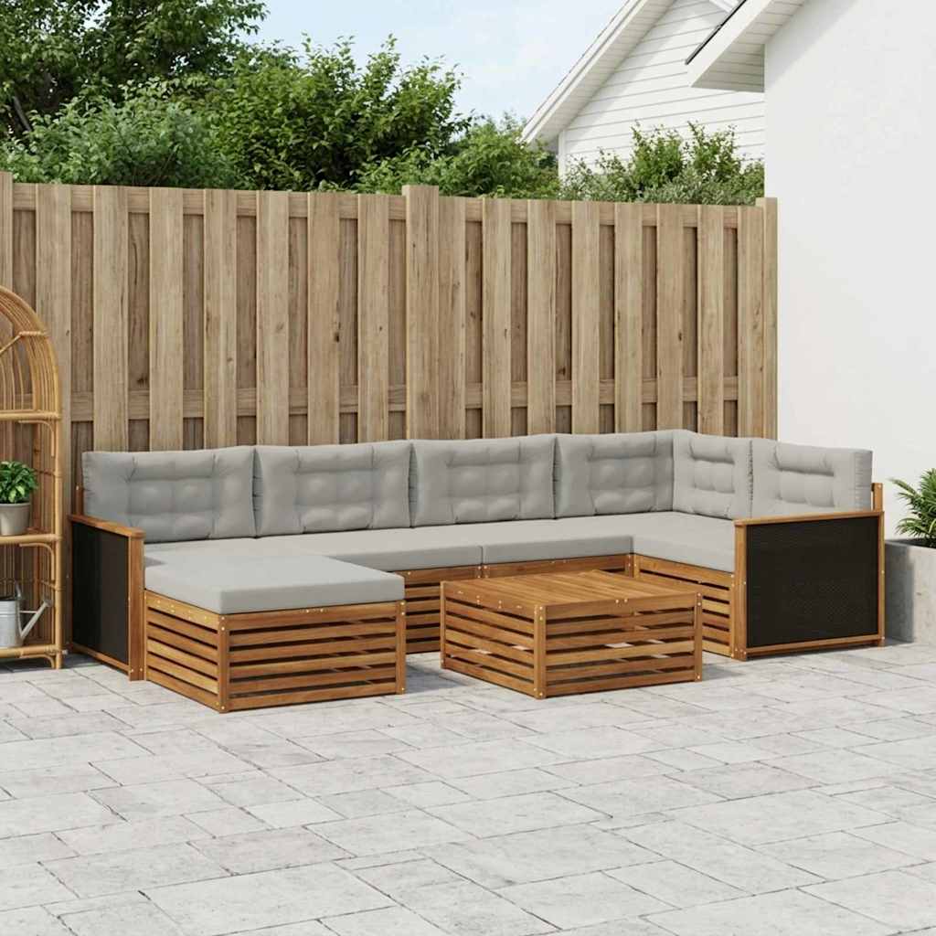 vidaXL Conjunto de sofás de exterior 7 uds. Natural y Gris Claro