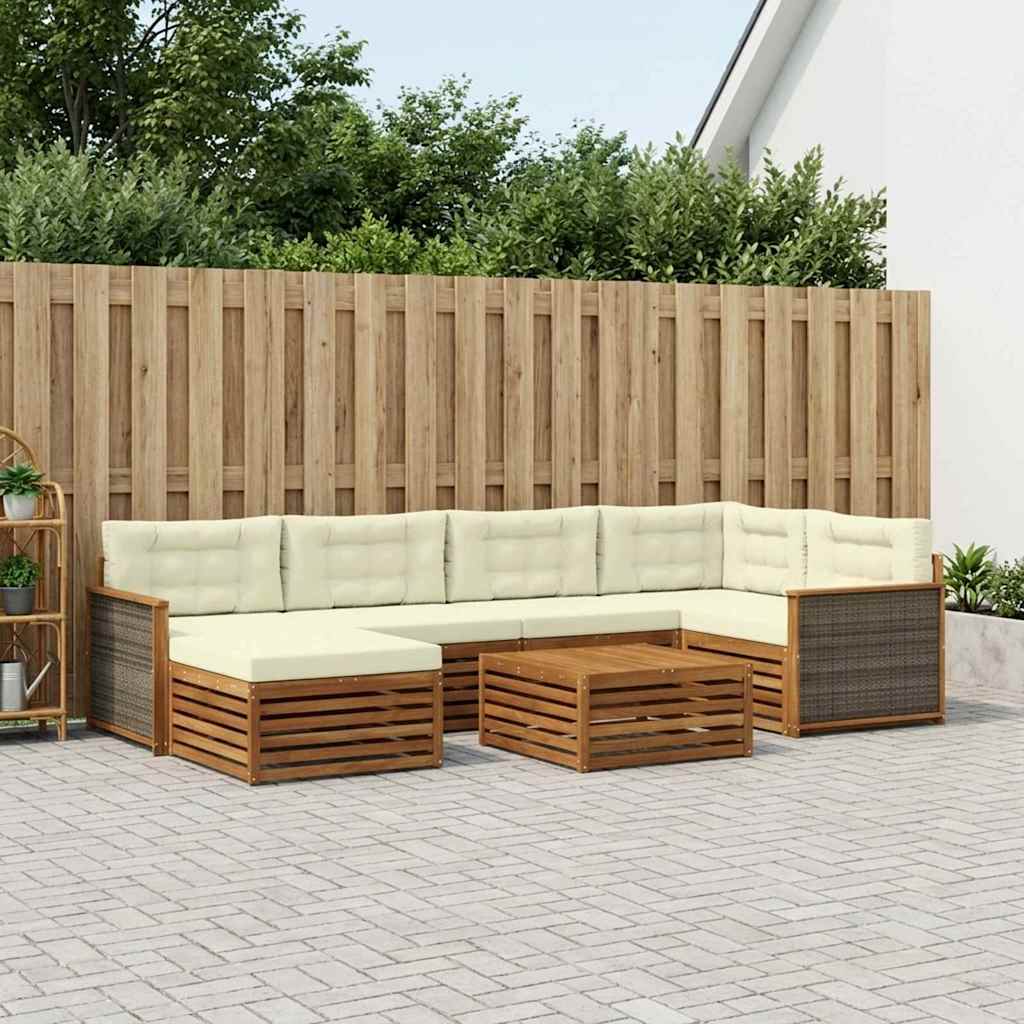 vidaXL Conjunto de sofás de exterior 7 uds. Natural y Crema