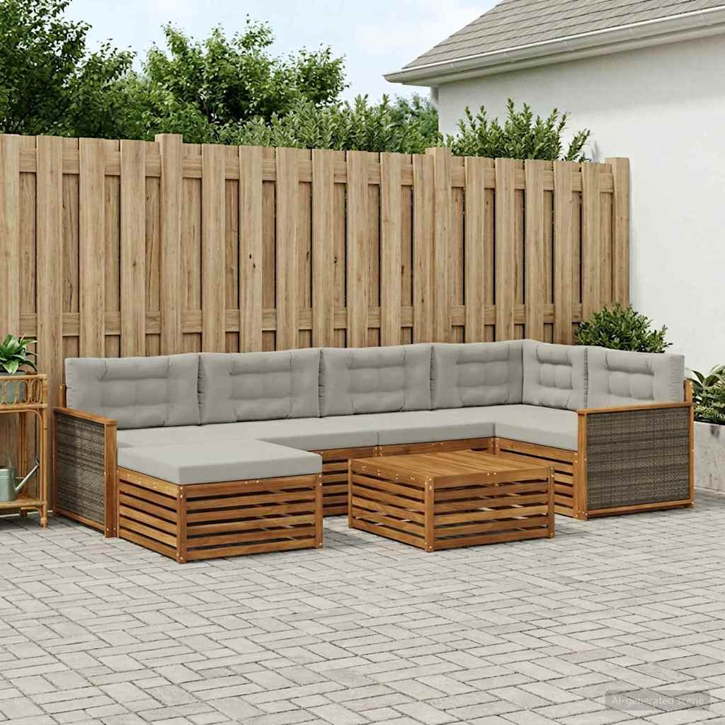 vidaXL Conjunto de sofás de exterior 7 uds. Natural y Gris Claro