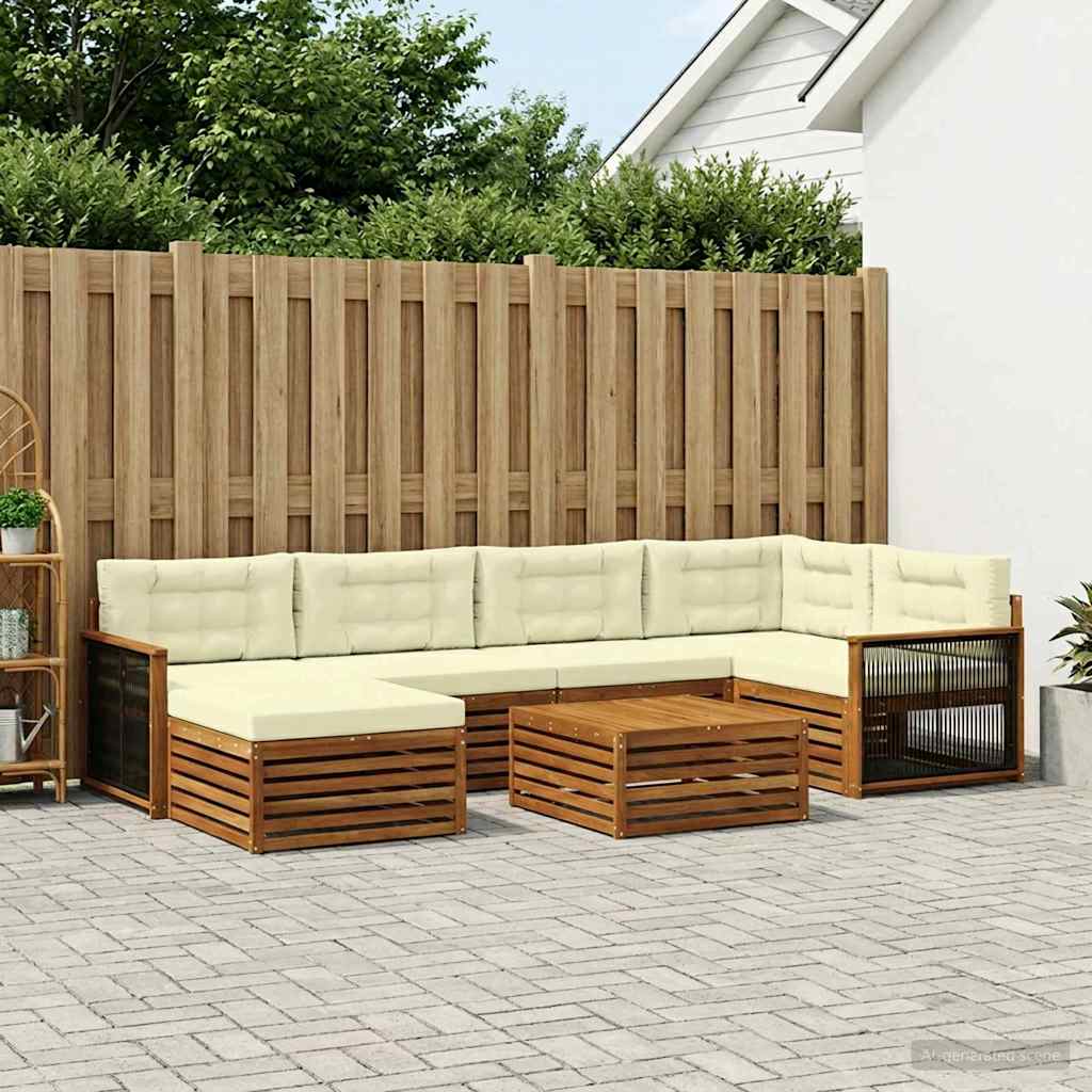 vidaXL Conjunto de sofás de exterior 7 uds. Natural y Crema