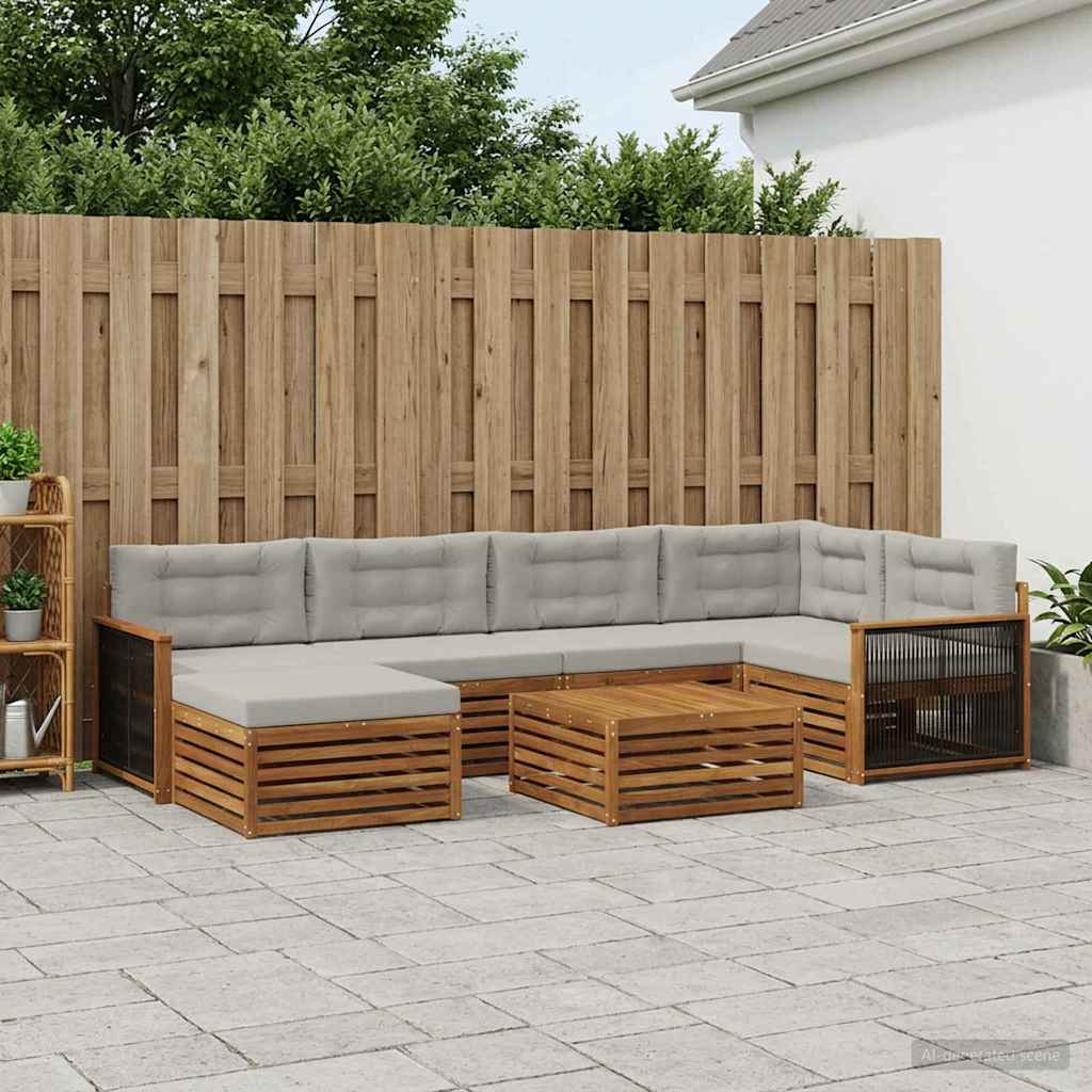 vidaXL Conjunto de sofás de exterior 7 uds. Natural y Gris Claro