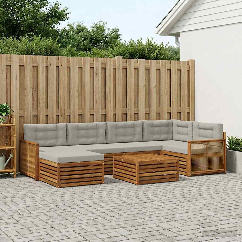 vidaXL Conjunto de sofás de exterior 7 uds. Natural y Gris Claro