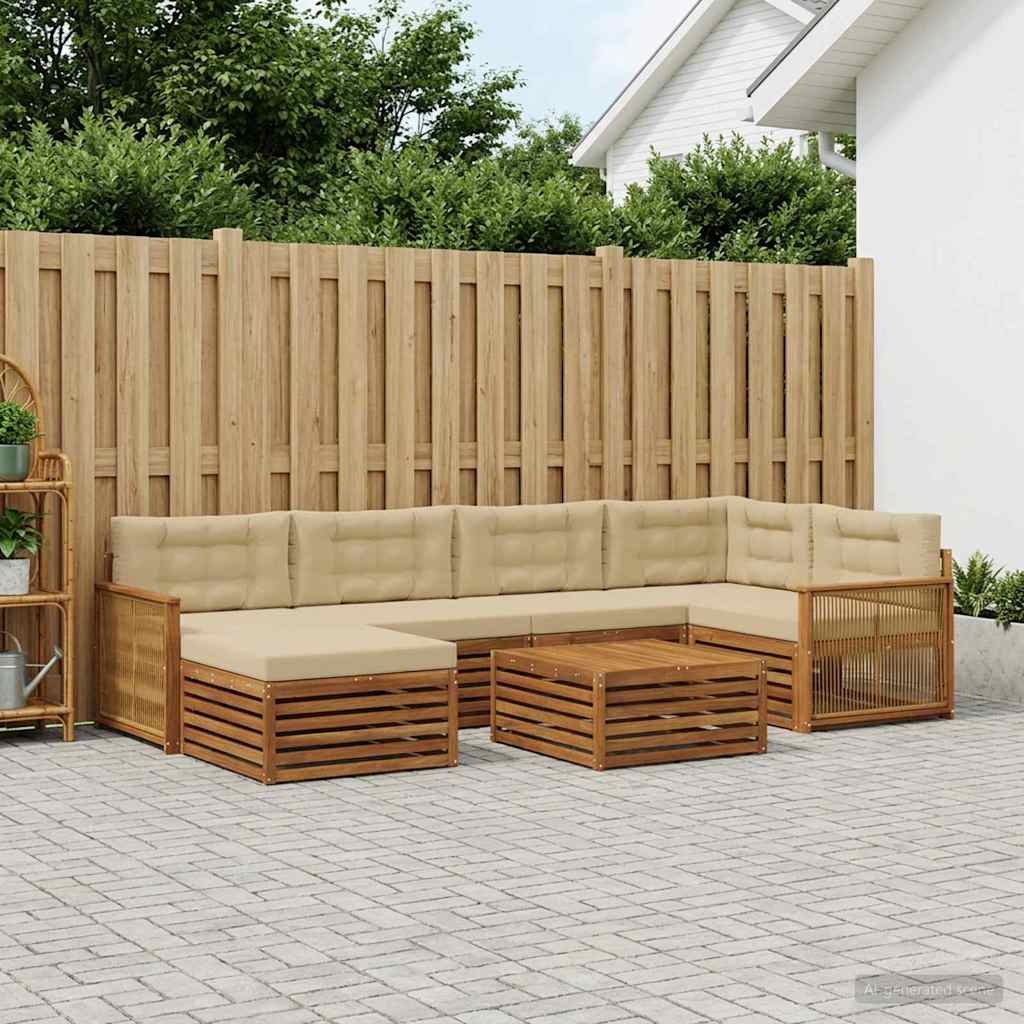 vidaXL Conjunto de sofás de exterior 7 uds. Natural y Beige