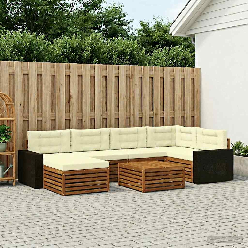 vidaXL Conjunto de sofás de exterior 7 uds. Natural y Crema