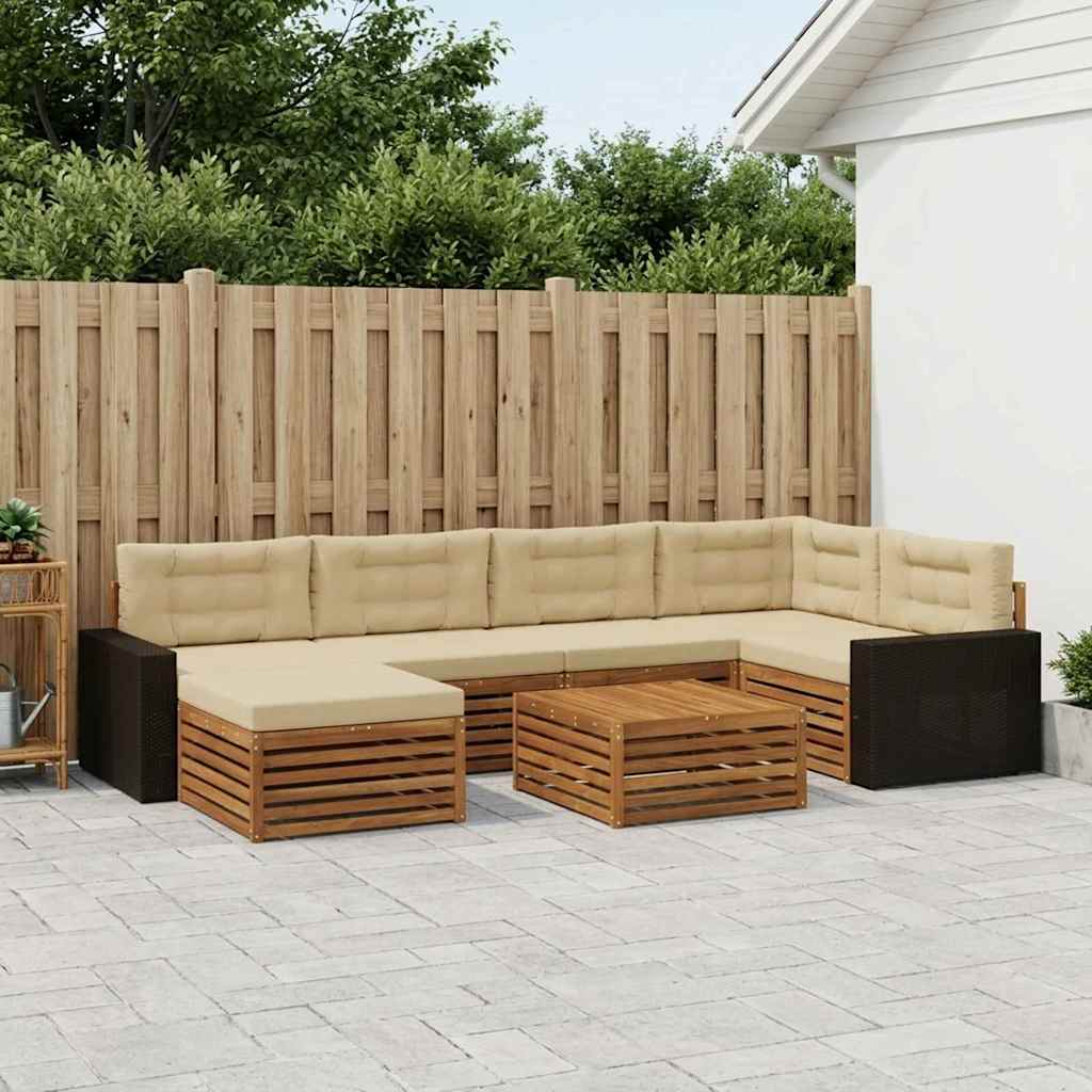 vidaXL Conjunto de sofás de exterior 7 uds. Natural y Beige