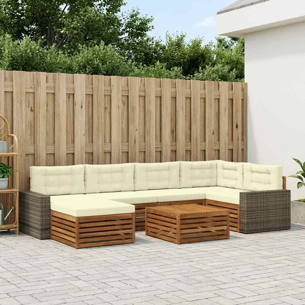 vidaXL Conjunto de sofás de exterior 7 uds. Natural y Crema
